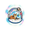 cat floating in space with astronaut helmet tattoo design idea