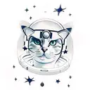 cat floating in space with astronaut helmet tattoo design idea