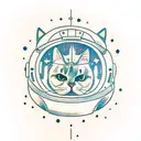 cat floating in space with astronaut helmet tattoo design idea