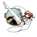 cat floating in space with astronaut helmet tattoo design idea