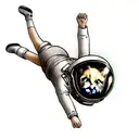 cat floating in space with astronaut helmet tattoo design idea