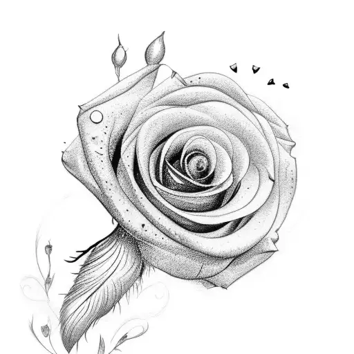 single red rose with peacock feather  tattoo design idea
