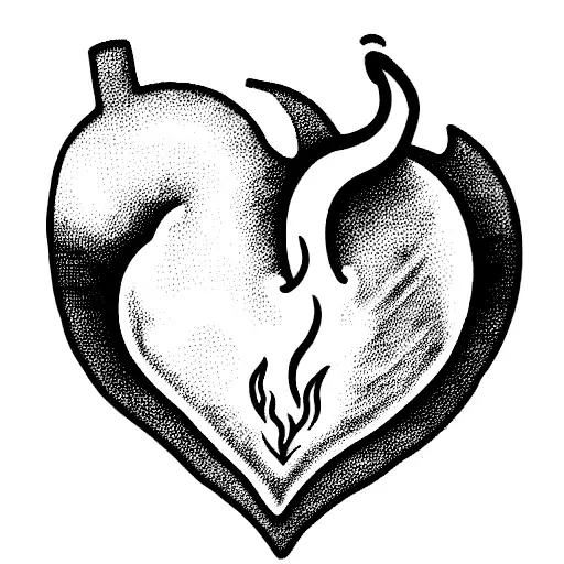 human heart with fire flames tattoo design idea