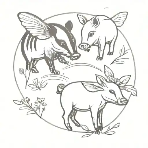 badger bee and pig playing tattoo design idea