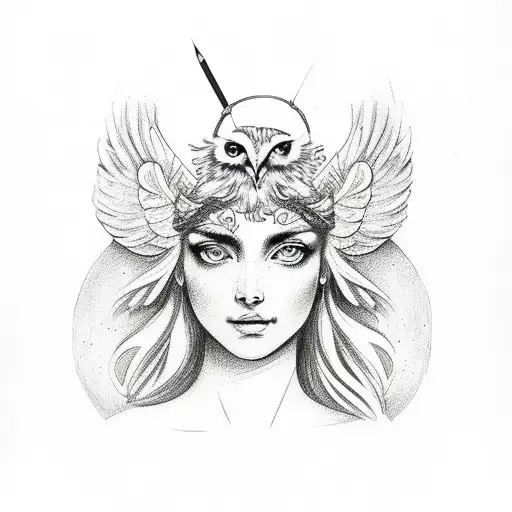 Greek Goddess Aphrodite with Owl for upper arm tattoo design idea