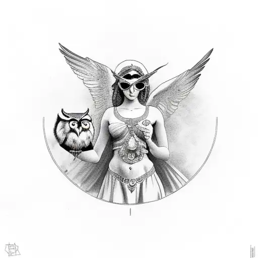 Greek Goddess Aphrodite with Owl for upper arm tattoo design idea
