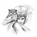 Greek Goddess Aphrodite with Owl for upper arm tattoo design idea