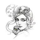 Greek Goddess Aphrodite with Owl for upper arm tattoo design idea