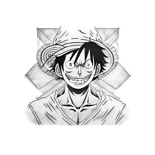 A detailed portrait of Monkey D. Luffy tattoo design idea