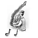 saxophone with names Moos and Roel tattoo design idea