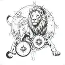 Lion surrounded by compass surrounded by various tattoo design idea