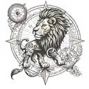 Lion surrounded by compass surrounded by various tattoo design idea