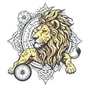 Lion surrounded by compass surrounded by various tattoo design idea