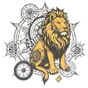 Lion surrounded by compass surrounded by various tattoo design idea