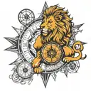 Lion surrounded by compass surrounded by various tattoo design idea