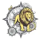 Lion surrounded by compass surrounded by various tattoo design idea