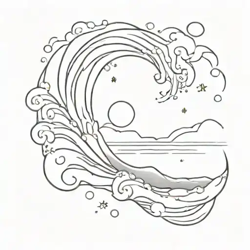 Milky Way and wave forming tattoo design idea