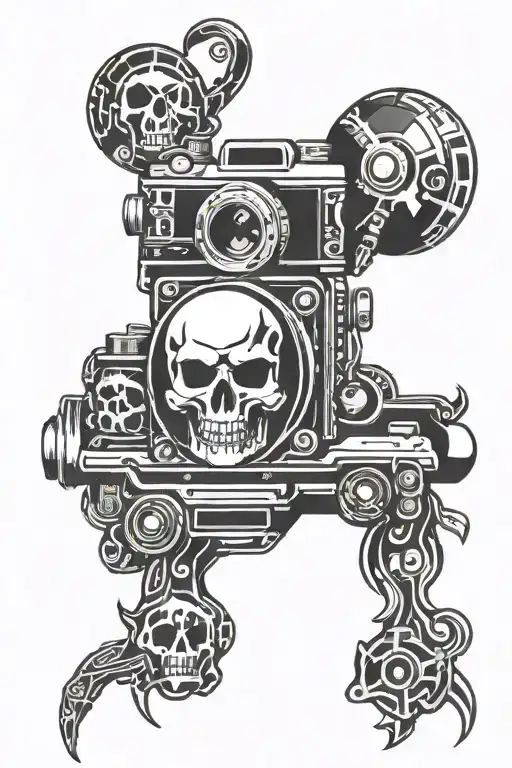 camera and skull tattoo design idea