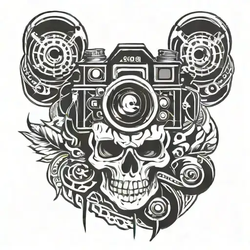 skull and camera tattoo design idea