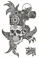 camera and skull tattoo design idea
