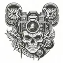 skull and camera tattoo design idea