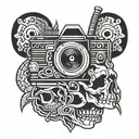 skull and camera tattoo design idea