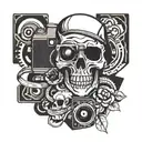 skull and camera tattoo design idea
