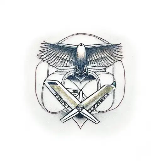 letter C  with a plane and a heart tattoo design idea