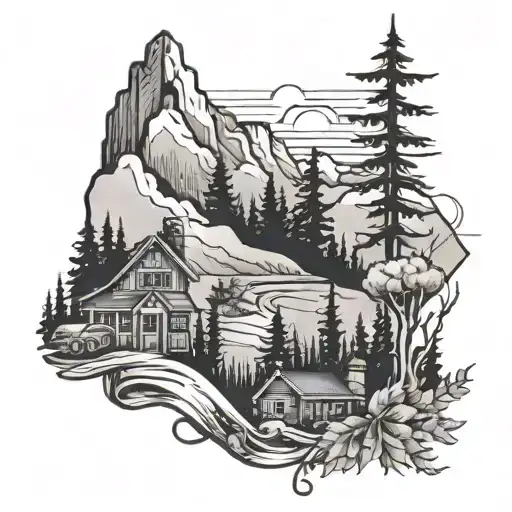 registered nurse, emt, outdoors mountains trees tattoo design idea