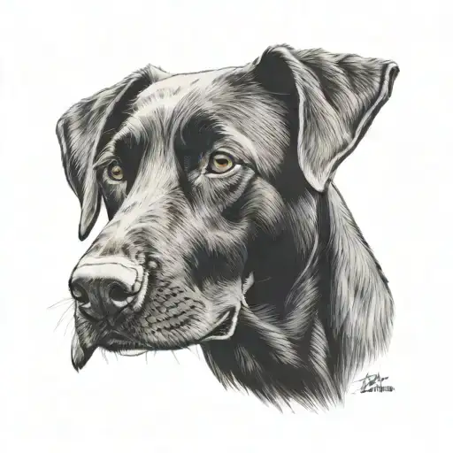 black lab dog portrait with a long nose  tattoo design idea