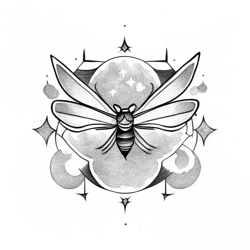 moth with moon and stars tattoo design idea