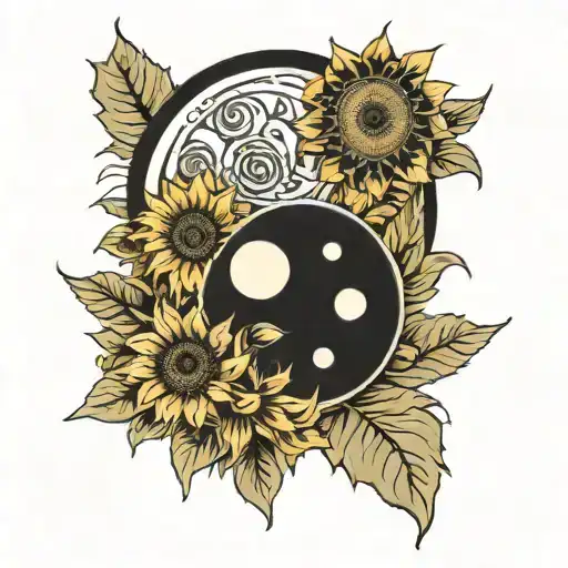 sunflower and moon phase tattoo design idea
