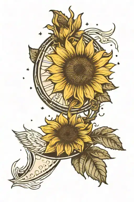 moon phase and sunflower for men tattoo design idea
