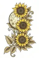 moon phase and sunflower for men tattoo design idea
