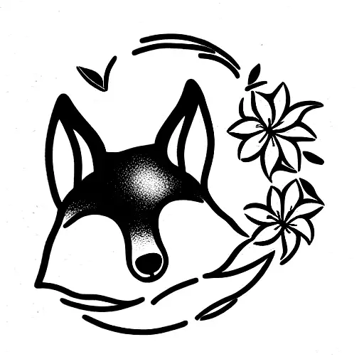 fox family wreathed in flowers tattoo design idea