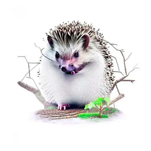 hedgehog in a tree house tattoo design idea