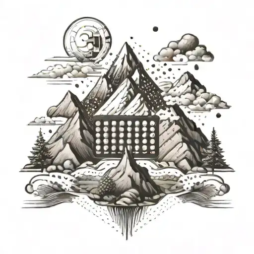 A mountain range made out of coffee beans with an accountant's calculator at the peak tattoo design idea