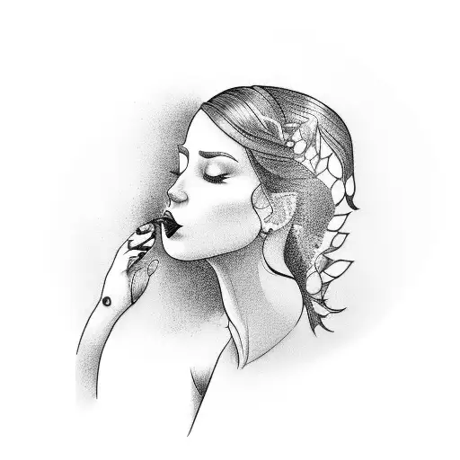 woman blowing a kiss to her reflection in a mirror tattoo design idea