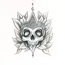 Mayan skull like ah puch with decorative leaves and if you look upside down the crown and the leaves makes an owl tattoo design idea