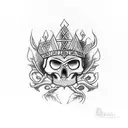 Mayan skull like ah puch with decorative leaves and if you look upside down the crown and the leaves makes an owl tattoo design idea