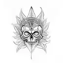 Mayan skull like ah puch with decorative leaves and if you look upside down the crown and the leaves makes an owl tattoo design idea