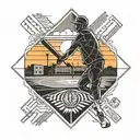 sun rising over a baseball field with a coach and player on it tattoo design idea