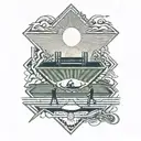 sun rising over a baseball field with a coach and player on it tattoo design idea