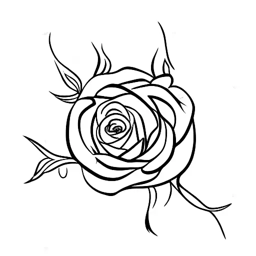 burning rose with thorns and stem tattoo design idea