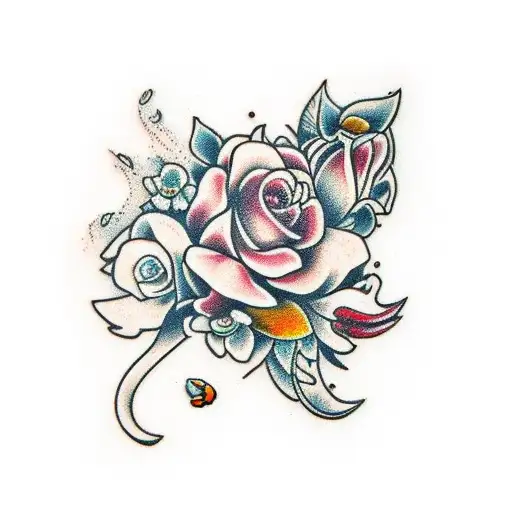 dragao e flores tattoo design idea
