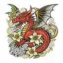 Welsh dragon, still here, daffodils, celtic knott tattoo design idea