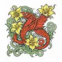 Welsh dragon, still here, daffodils, celtic knott tattoo design idea