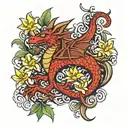 Welsh dragon, still here, daffodils, celtic knott tattoo design idea