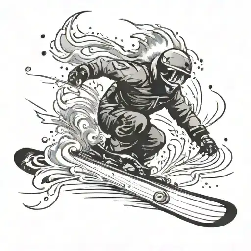 snowboard carve tracks lines in powder snow tattoo design idea