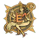 letter E with goddess Durga maa tattoo design idea